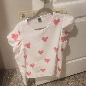 SHEIN White Blouse with Pink Hearts
